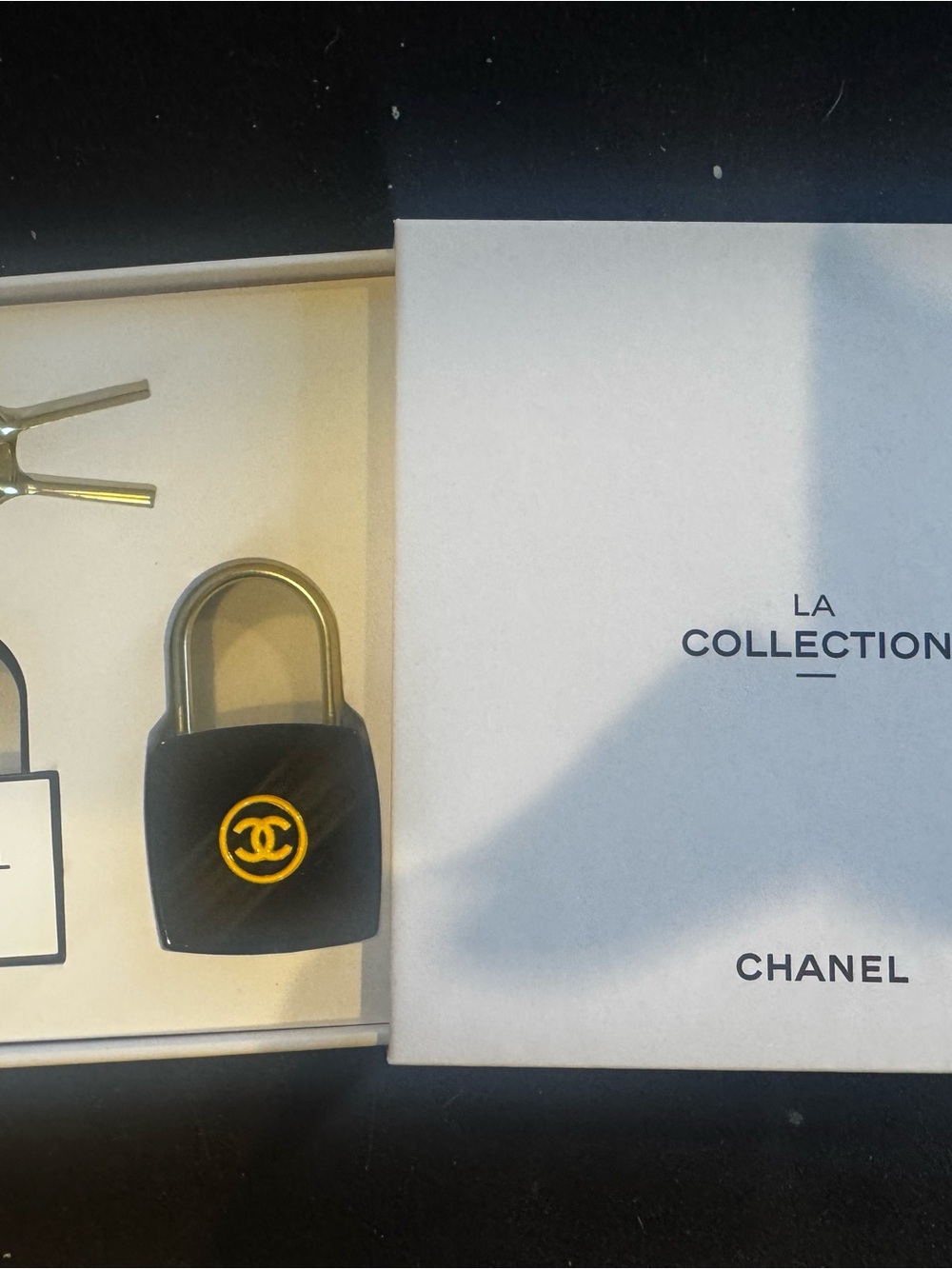 CHANEL Black, White and Gold CC Padlocks and Keys - Picture 2 of 5